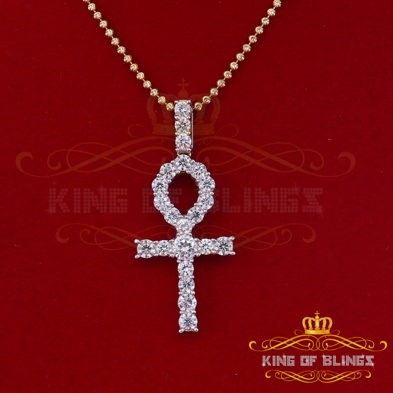 Attractive Yellow 925 Sterling Silver ANKH Shape Pendant 7.60ct Cubic Zirconia KING OF BLINGS