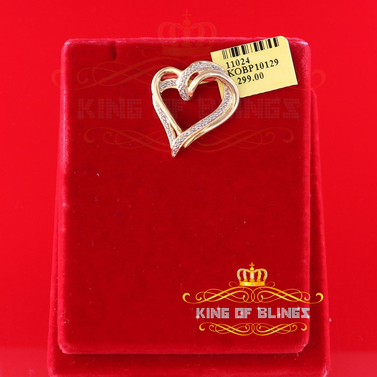 King Of Bling's Real 0.10 ct Diamond 925 Sterling Silver HEART Charm Necklace Yellow Pendant KING OF BLINGS