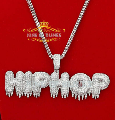 White Dripping "HIPHOP" 925 Sterling Silver Pendant with 19.85ct Cubic Zirconia KING OF BLINGS