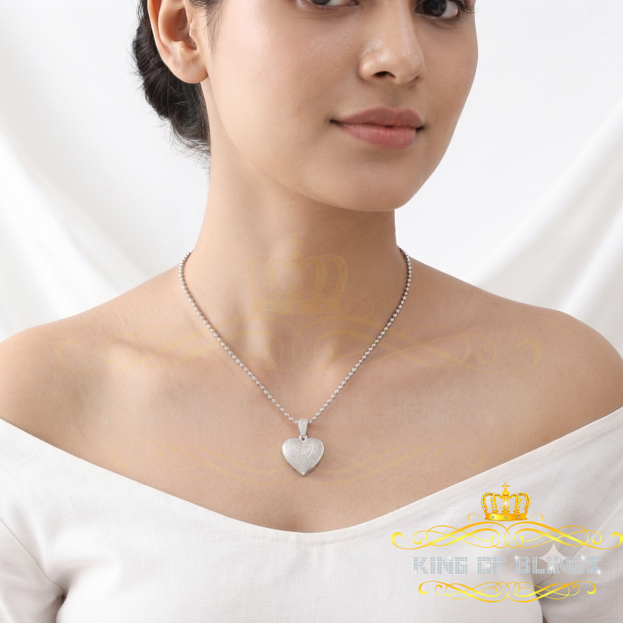 King Of Bling's Real 0.33ct Diamond Sterling Silver HEART Charm Fashion Necklace Pendant White KING OF BLINGS