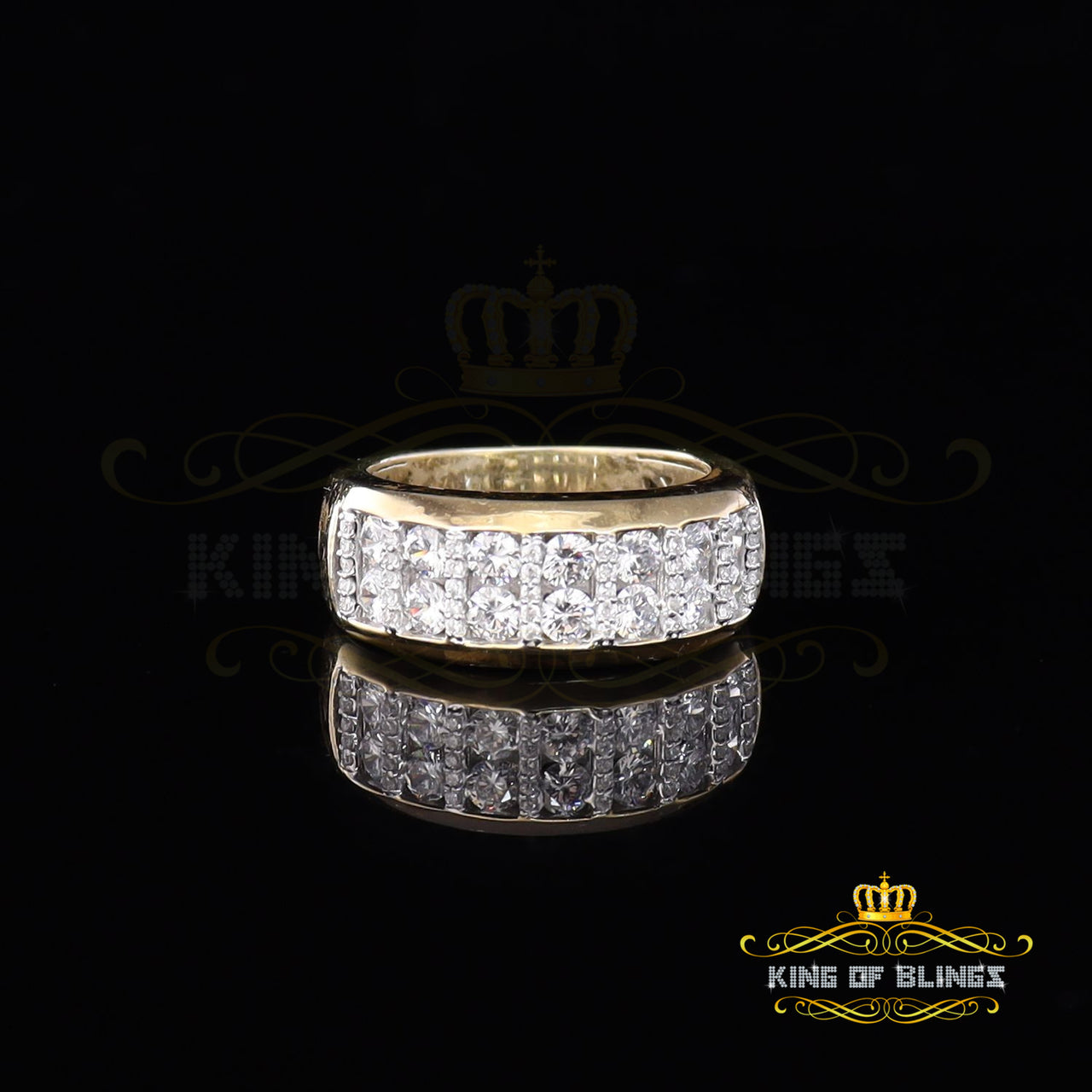 King Of Bling's 925 Sterling Yellow Silver Cubic Zirconia Round 3.00ct Men's Ring Big Size10.5