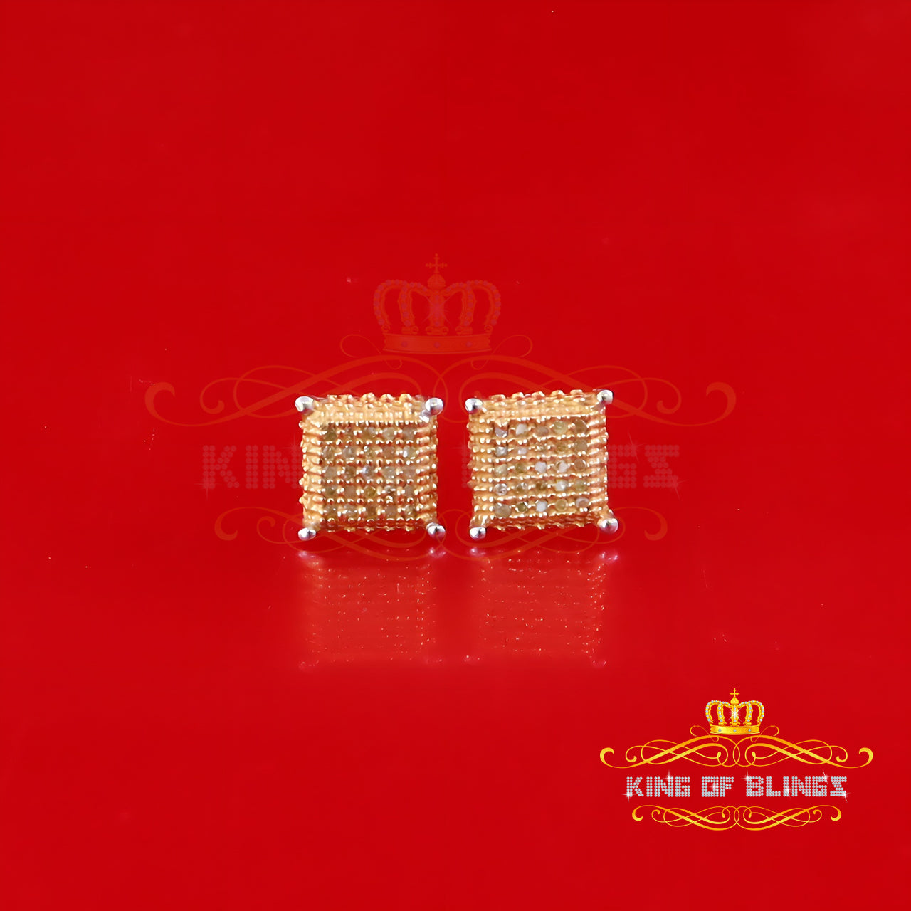 King Of Bling's 0.15ct Diamond Square Stud Earrings For Women White 925 Sterling Silver For Men