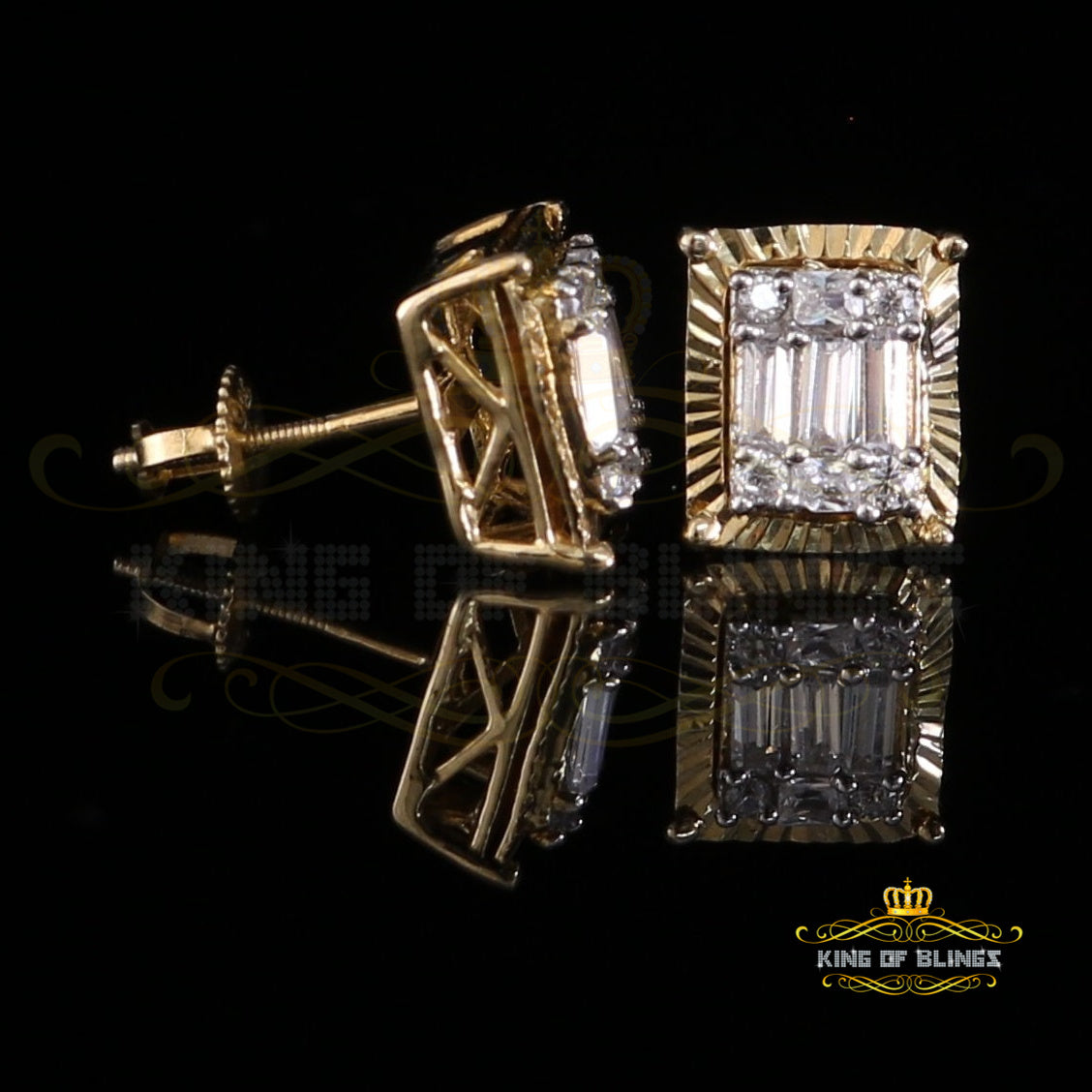 King of Bling's 925 Yellow 0.44ct Cubic Zirconia Silver Women's & Men's Hip Hop Square Earrings KING OF BLINGS