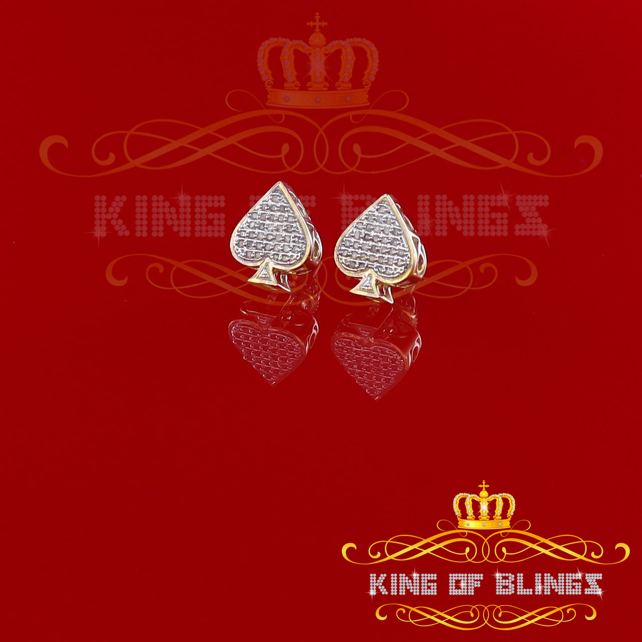 King of Blings-925 Sterling Silver Yellow 0.15ct Real Diamond For Women's / Men's Heart Earring