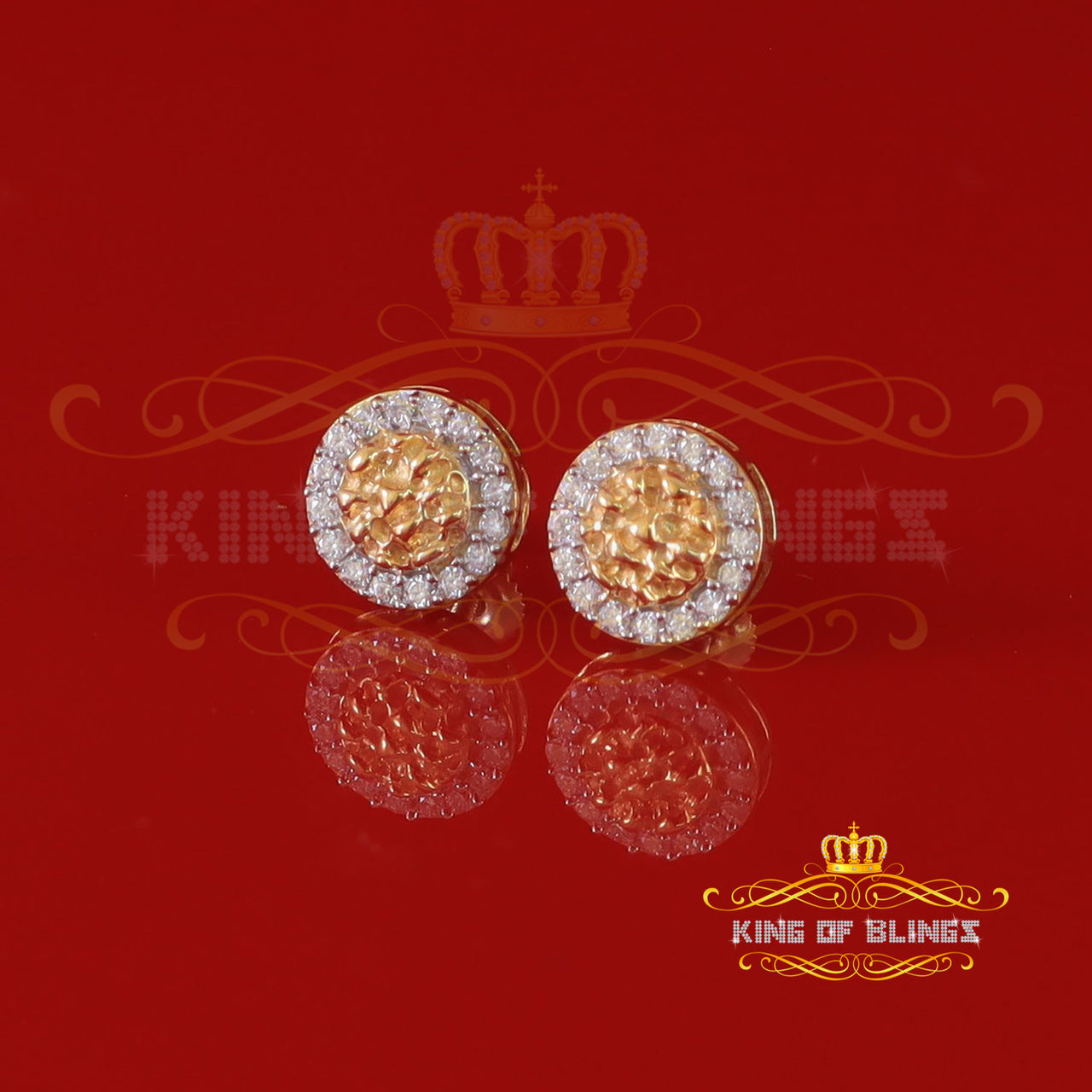 King  of Bling's 1.00ct Moissanite Yellow 925 Sterling Silver Women's Circle Shape Nugget Earring
