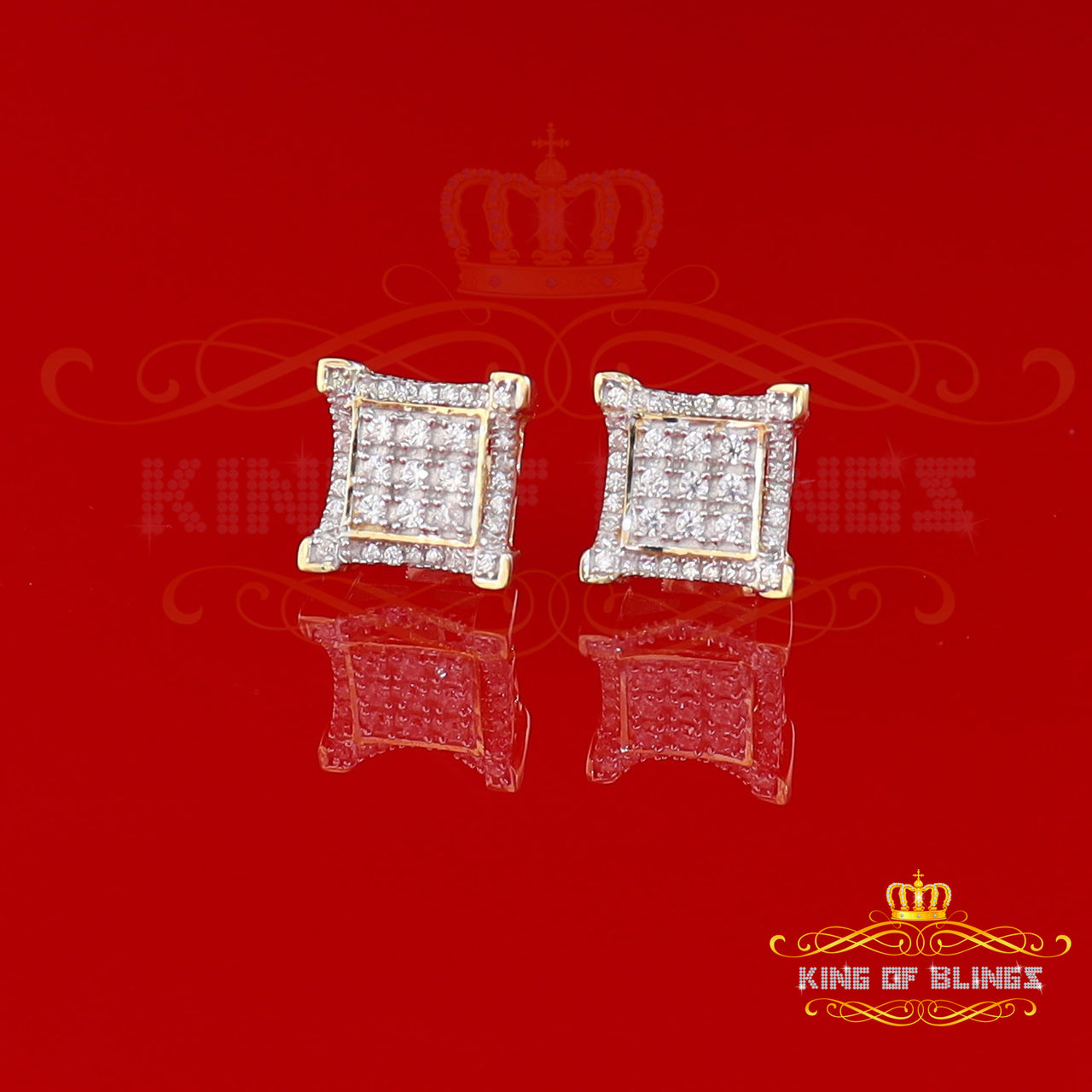 King of Bling's Elegant Square Yellow 925 Silver Screw Back 1.05ct Cubic Zirconia Ladies Earring