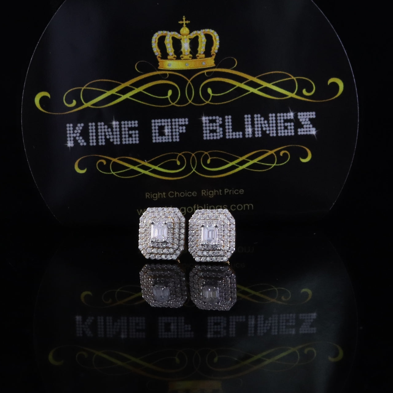 King  of Bling's 1.10ct VVS 'D' Moissanite Men's/Womens 925 Yellow Silver Octagonal Stud Earrings