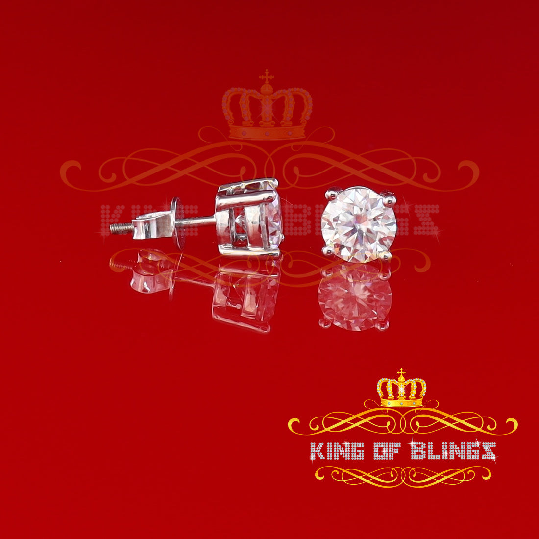 King of Bling's 3.00ct VVS 'D' Moissanite Men's/Womens 925 Silver White Round Stud Earrings KING OF BLINGS