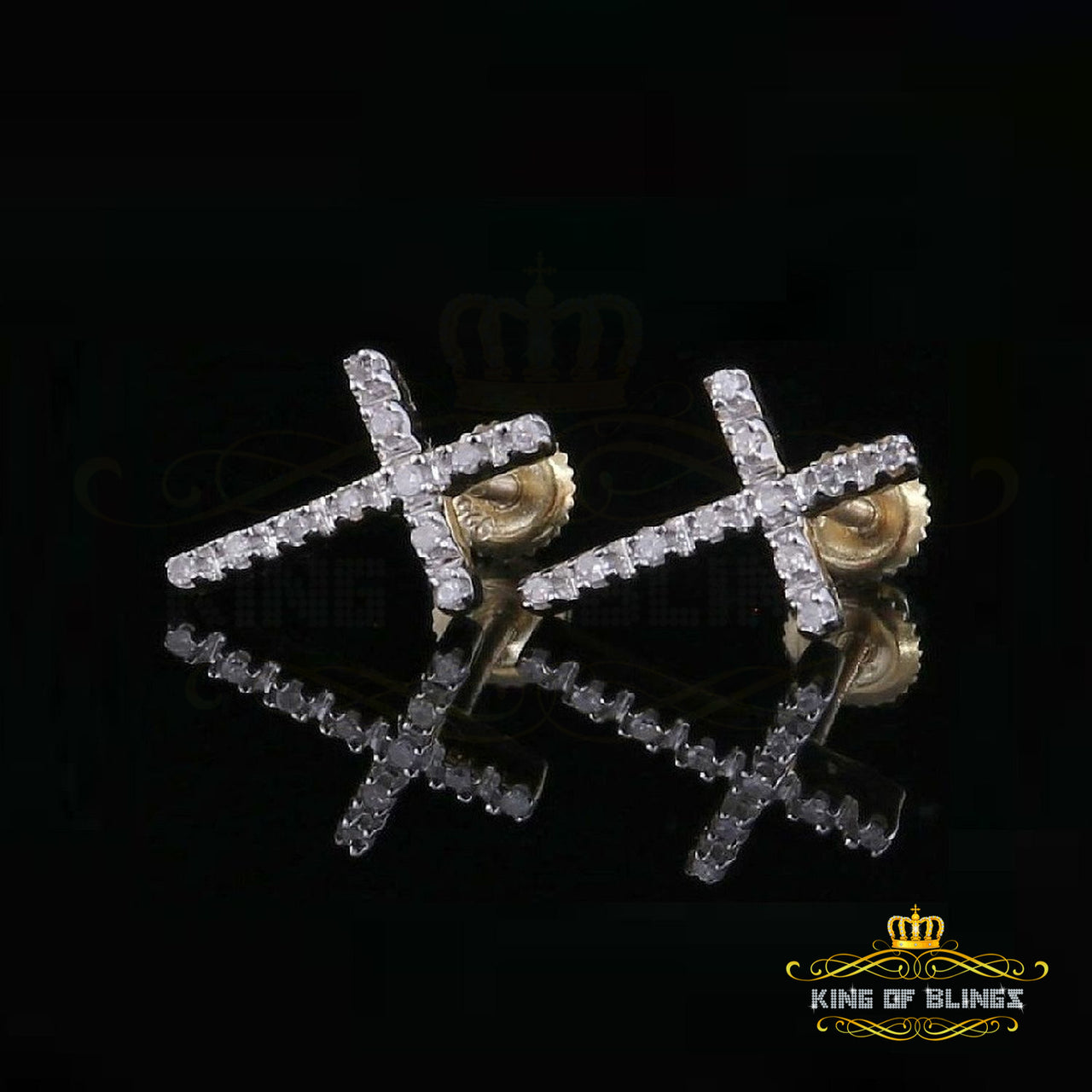 King of Blings-0.10ct Real Diamond Cross Earring Yellow 925 Sterling Silver For Men's & Women's