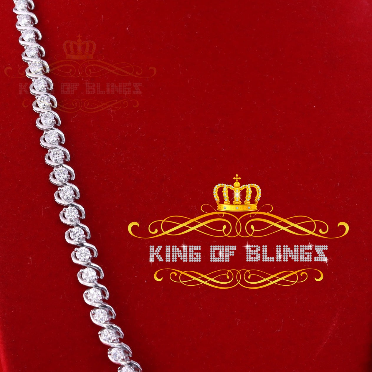 925 Silver White 20ct Moissanite Tennis Men's Necklace size 21.5 inch & Widt 6mm KING OF BLINGS