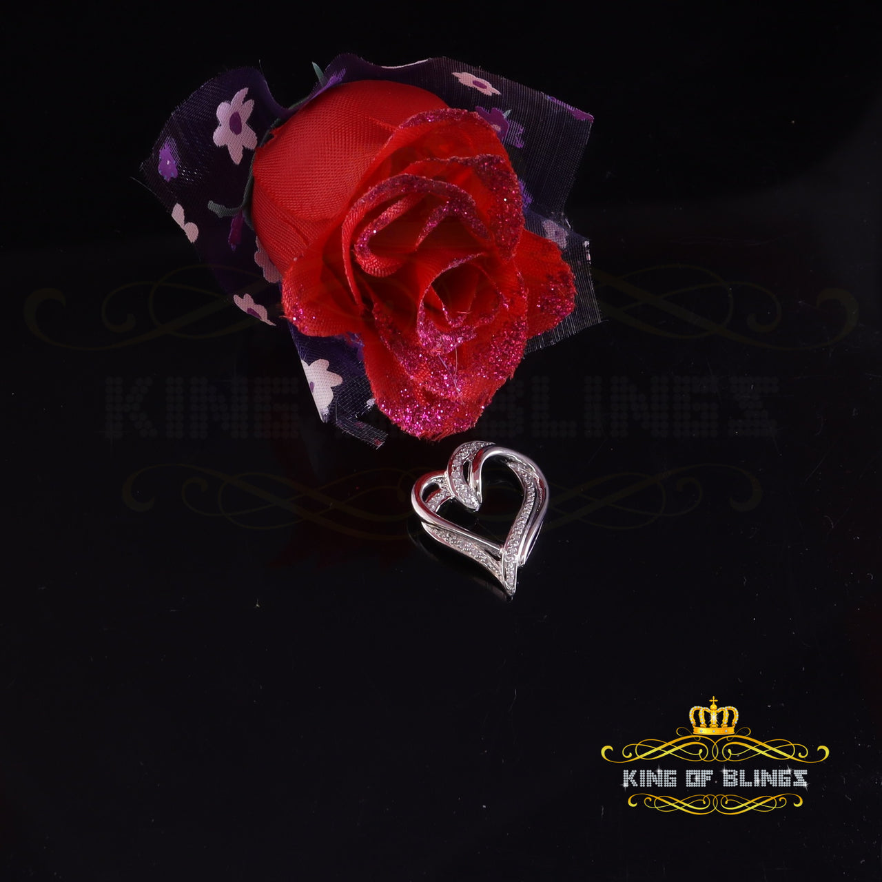 King Of Bling's Real 0.10CT Diamond HEART'S 925 Sterling Silver White Charm Necklace Pendant KING OF BLINGS