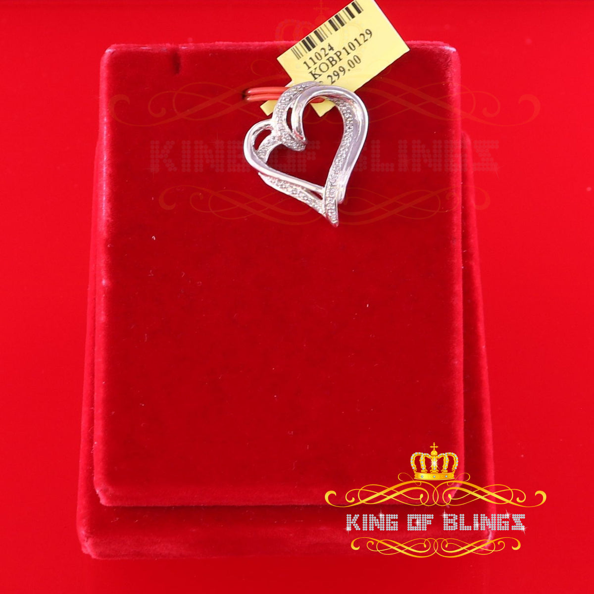 King Of Bling's Real 0.10CT Diamond HEART'S 925 Sterling Silver White Charm Necklace Pendant KING OF BLINGS