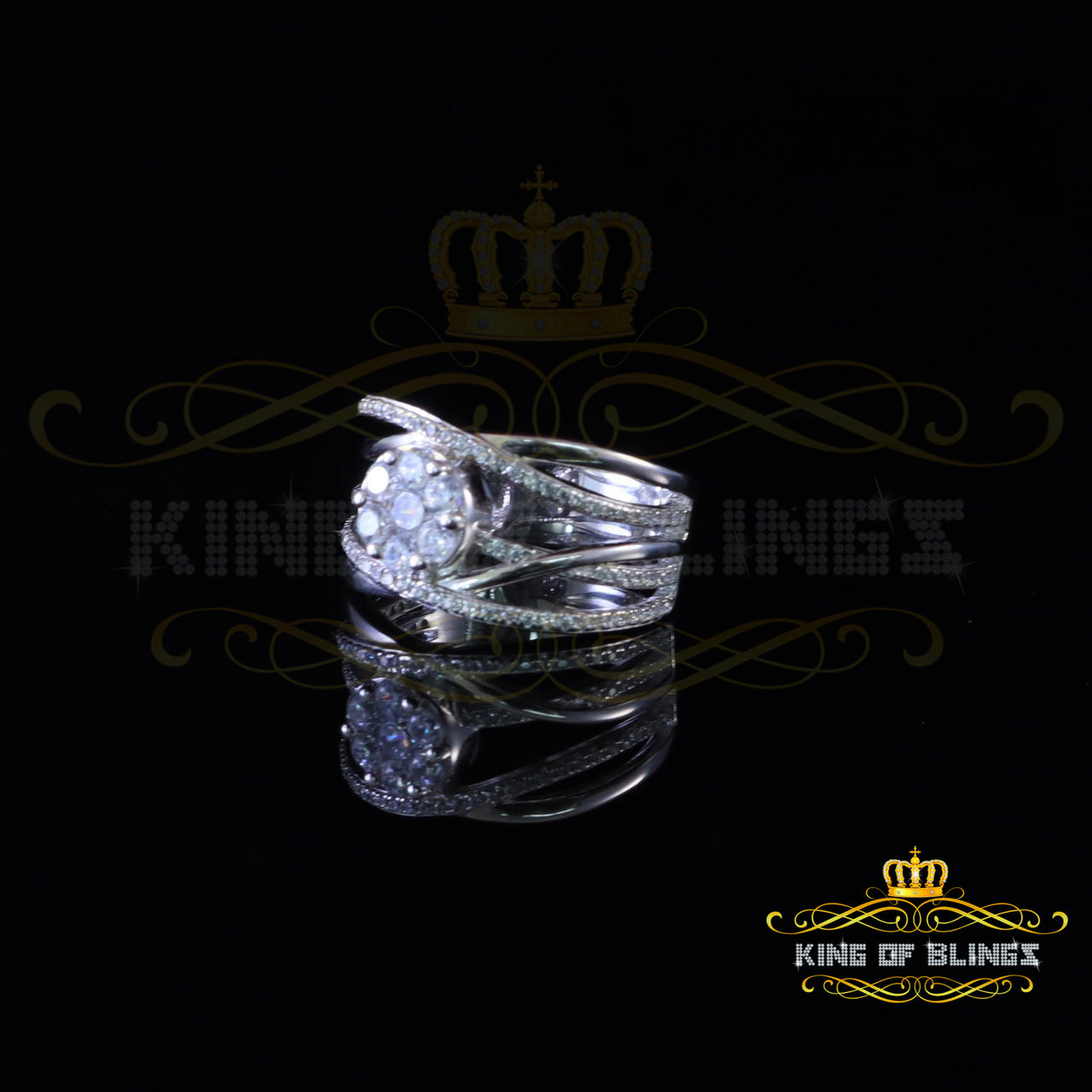 King Of Bling'sSterling White Silver Flower 7 stone 1.50ct CZ Fashion Womens Ring Size 7