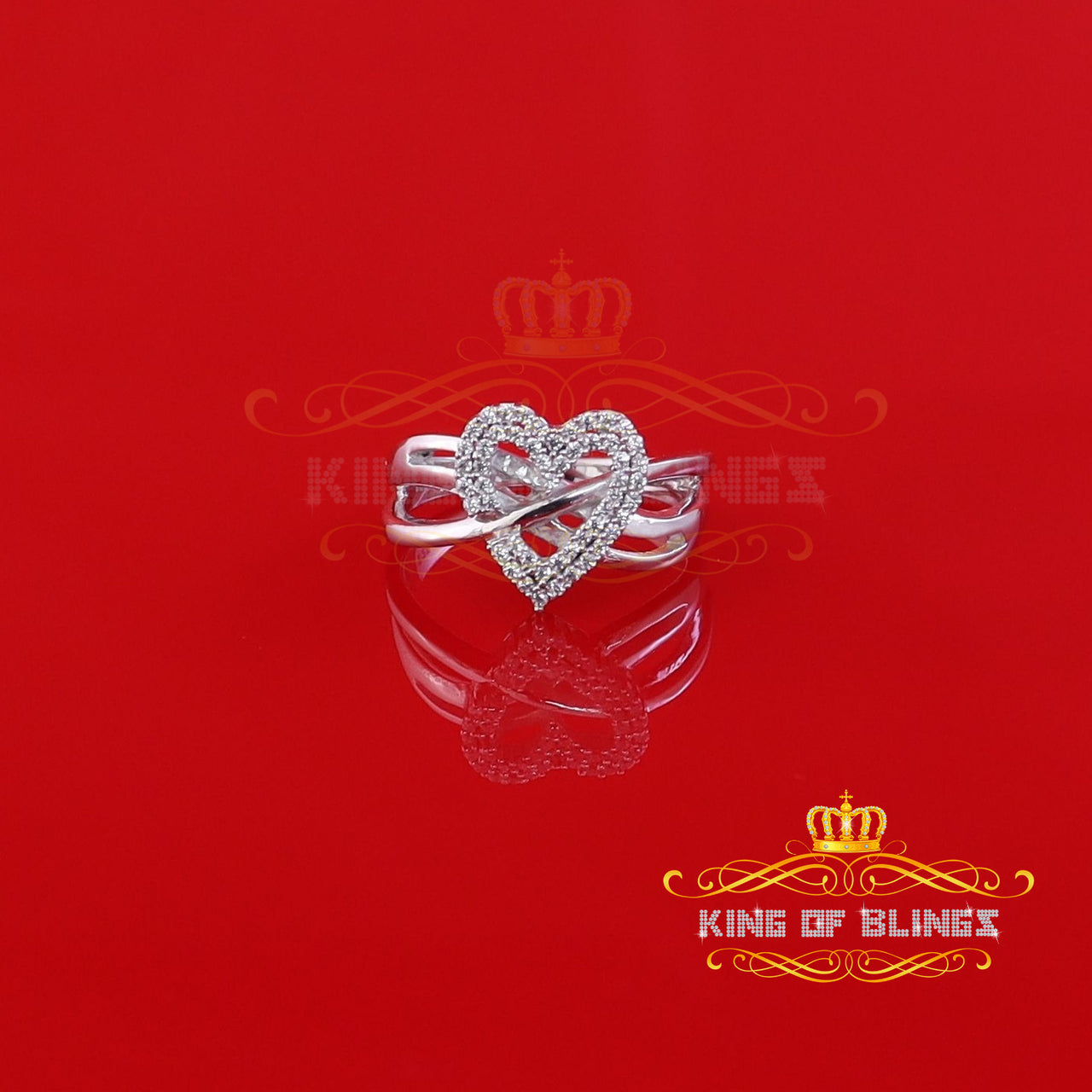 King Of Bling's925 Silver 0.52ct Shiny Cubic Zirconia Promise White Heart Womens Ring Size 7 KING OF BLINGS