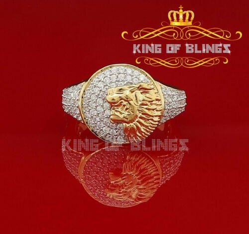 King Of Bling's 2.70ct Cubic Zirconia Yellow Silver Lion Head Men Adjustable Ring From SZ 12to14 KING OF BLINGS