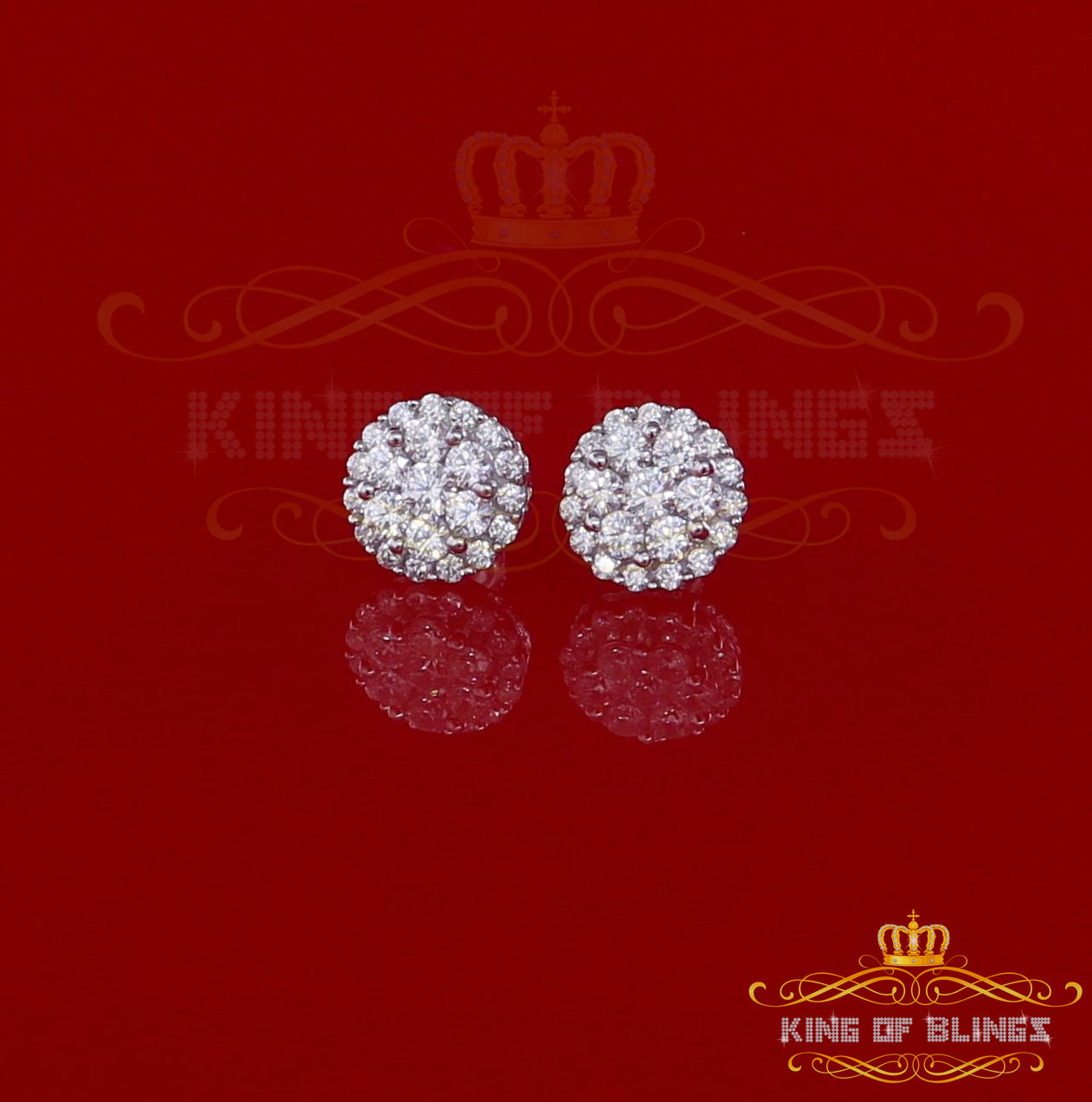King of Blings- Aretes Para Hombre 925 White Silver 1.49ct Cubic Zirconia Floral Women Earrings KING OF BLINGS