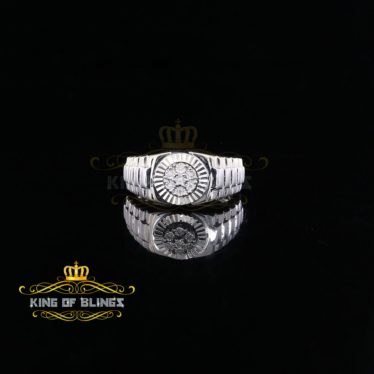 King Of Bling's 925 Sterling Silver 0.05 CT Real Diamond Men's Style White Band Style Ring SZ 10