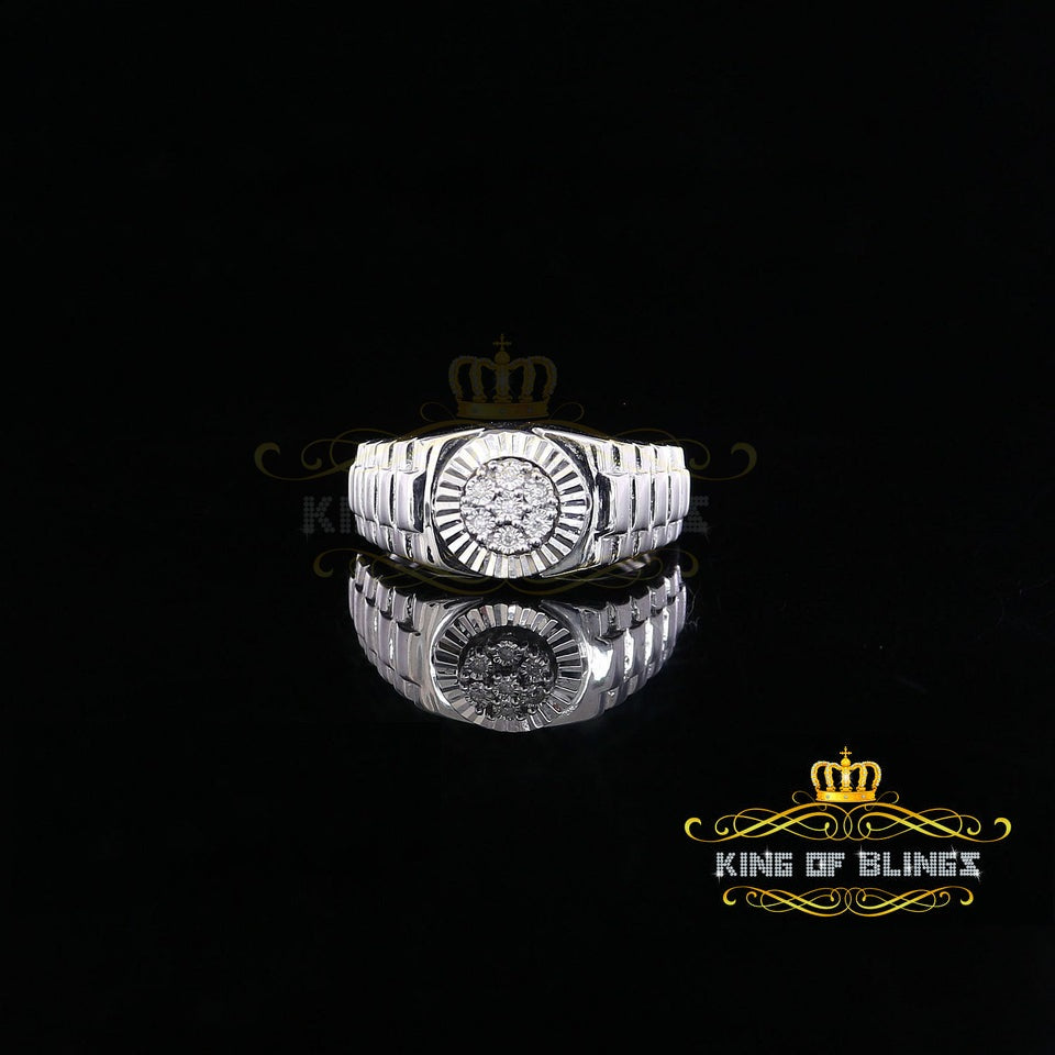King Of Bling's 925 Sterling Silver 0.05 CT Real Diamond Men's Style White Band Style Ring SZ 10