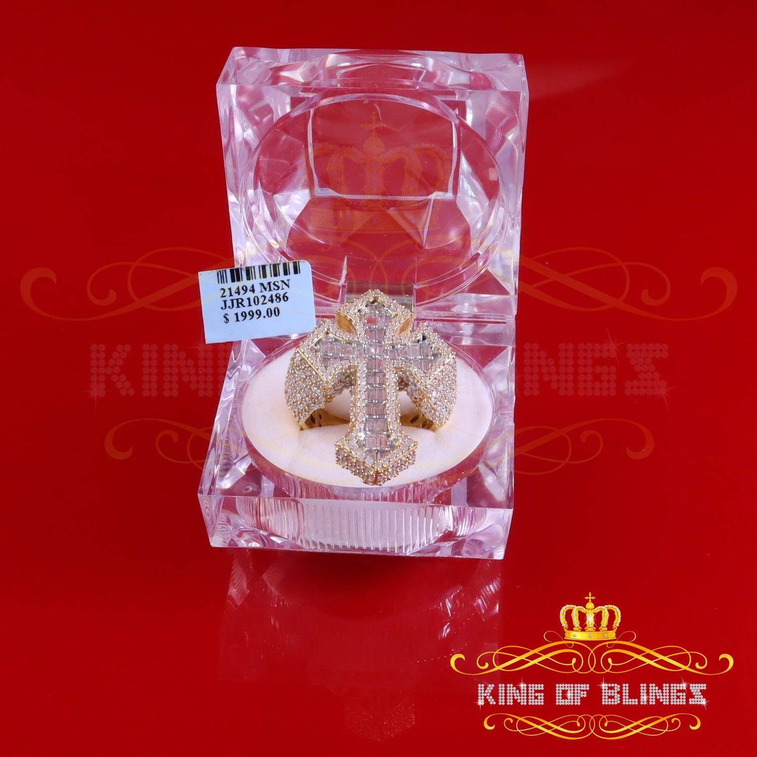 King of Bling's New Yellow Cross Rings Size 10 Men's 925 Sterling Silver 6.0ct VVS D Moissanite King of Blings