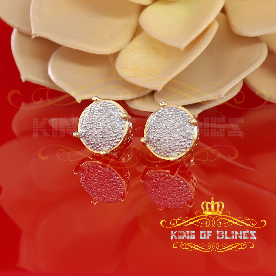 King of Blings-0.25ct Diamond 925 Sterling Silver Yellow For Men's/Women's Stud Round Earrings KING OF BLINGS