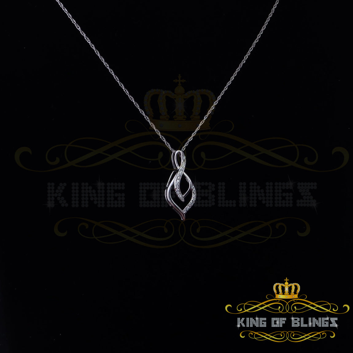 King Of Bling's White 925 Sterling Silver Pendant Charming Necklace Shape 0.20ct Cubic Zirconia