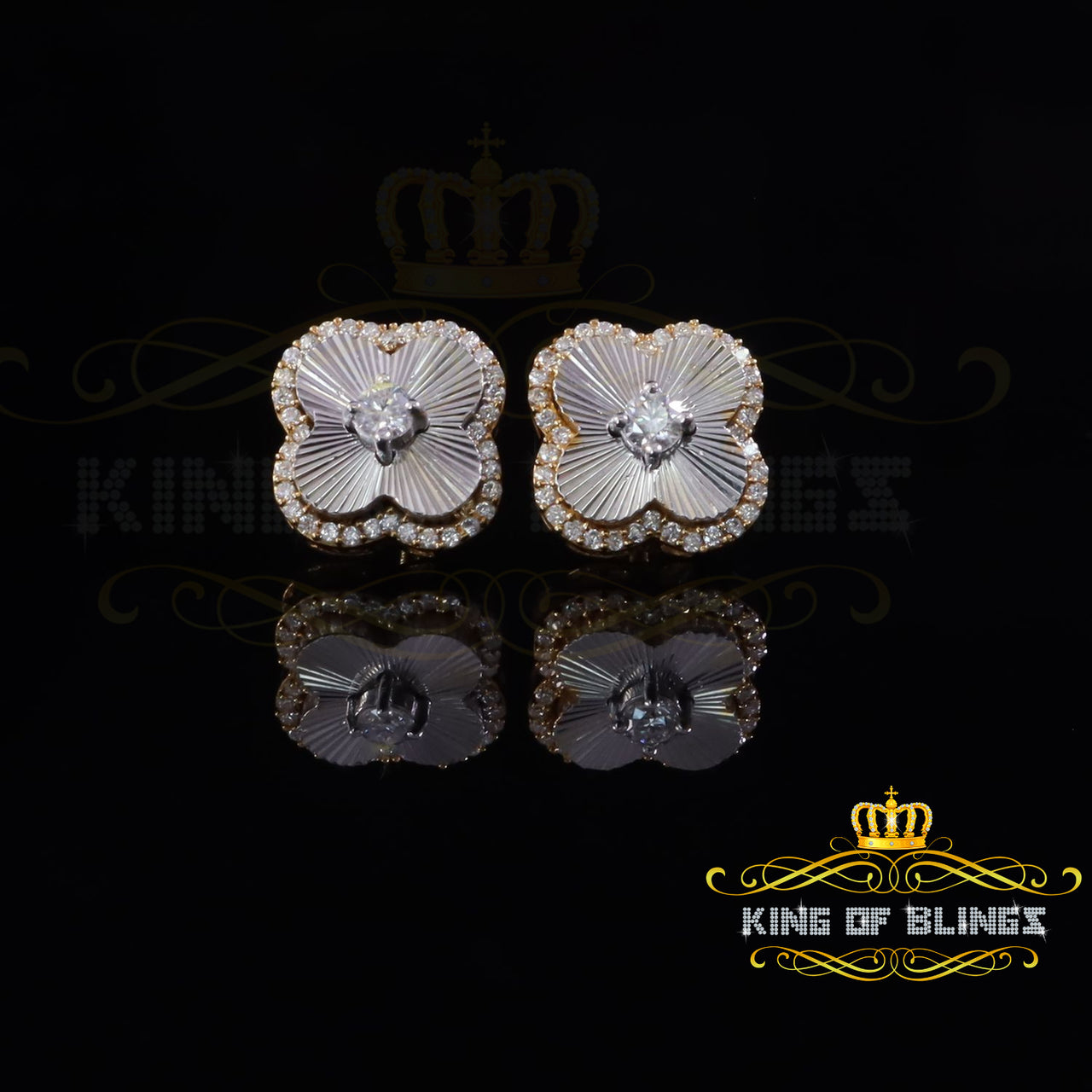 King  of Bling's 925 Yellow Silver0.66ct VVS 'D' Moissanite Square Stud Earring Men's/Womens