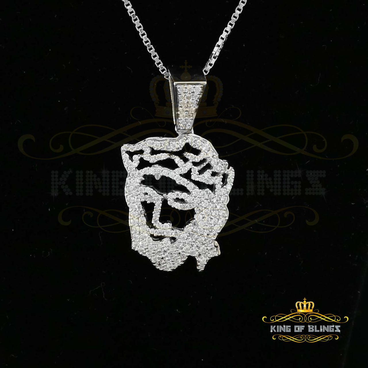 King Of Bling's King of Bling Jesus Face Sterling White Silver Pendant 0.90ct Cubic Zirconia KING OF BLINGS