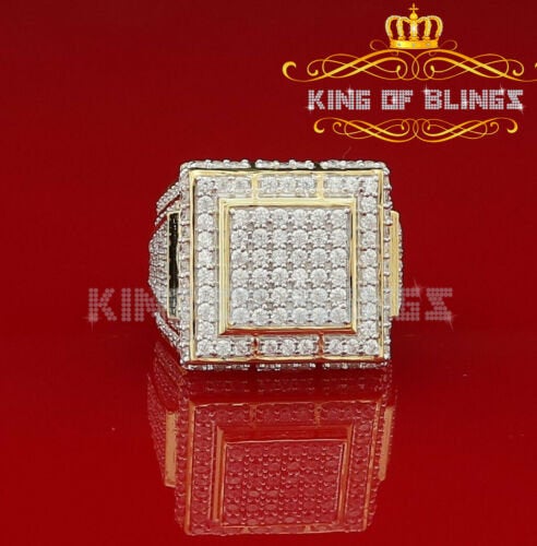 King Of Bling's 8.50CT Cubic Zirconia Yellow Silver Square Men Adjustable Ring SZ From 9 to 11 KING OF BLINGS