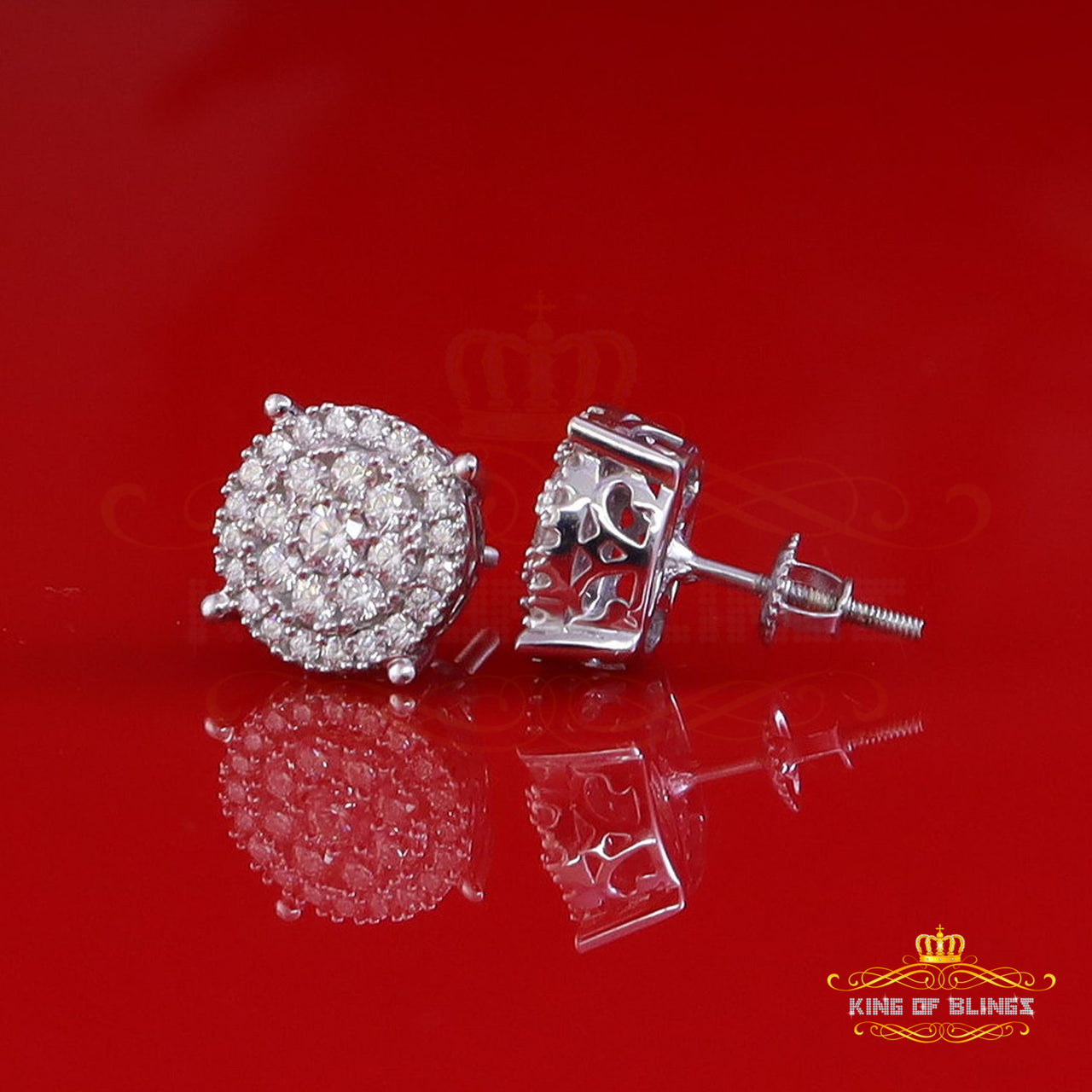 King of Bling's 925 Sterling Silver White Cluster Earrings For Men's & Womens Moissanite 1.00ct