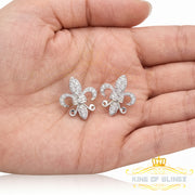 King of Bling's 925 White Silver Women's Fleur de Lis Screw Back 0.36ct Cubic Zirconia Earrings KING OF BLINGS