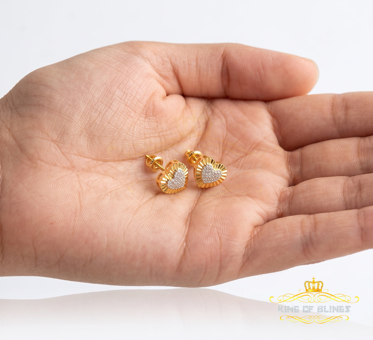 King Of Bling's Aretes Para Hombre Heart 925 Yellow Silver 0.10ct Diamond Women & Men Earrings KING OF BLINGS