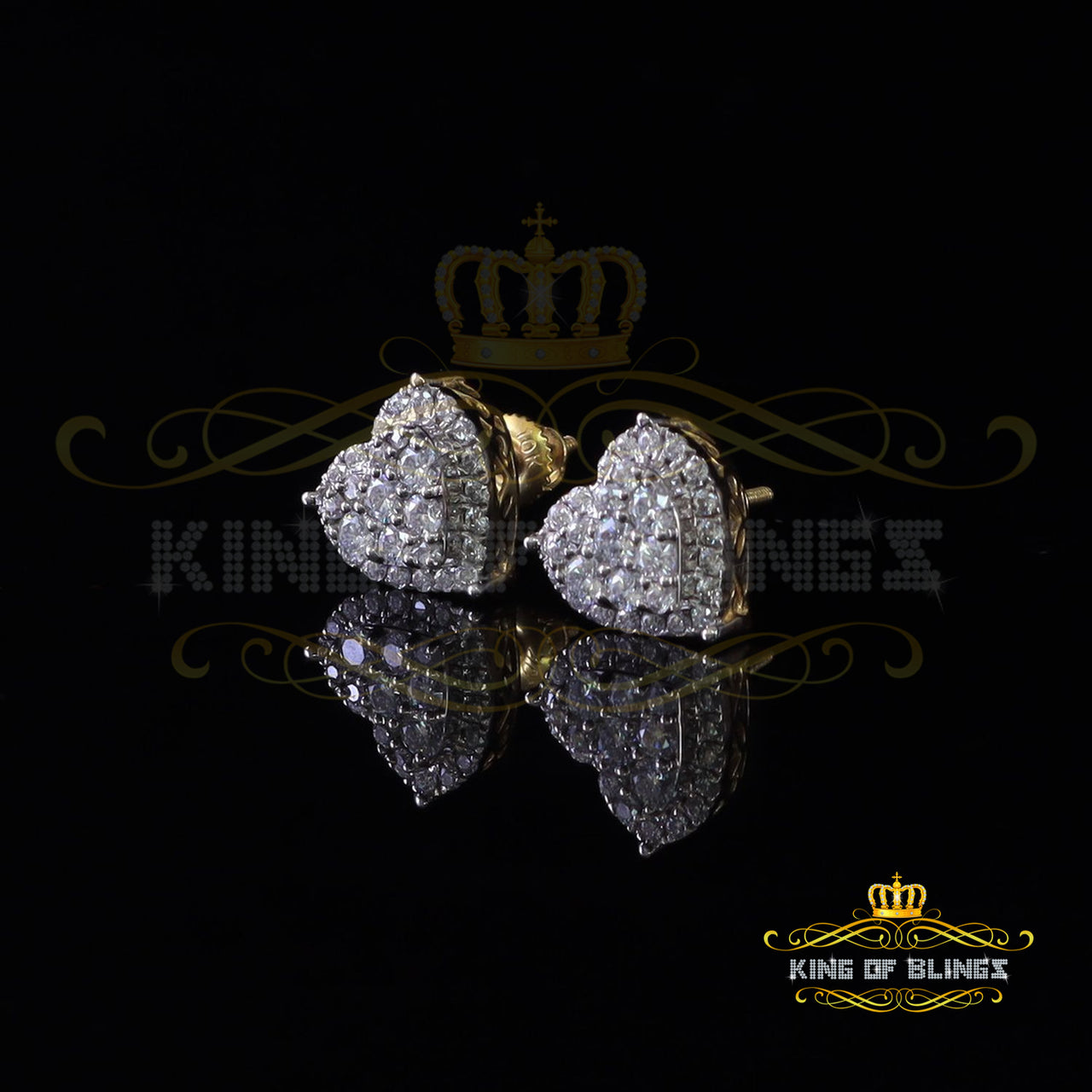 King Of Bling's Genuine 1.10ct Vvs 'D' Color Moissanite Heart Earring 10k Real Yellow Gold