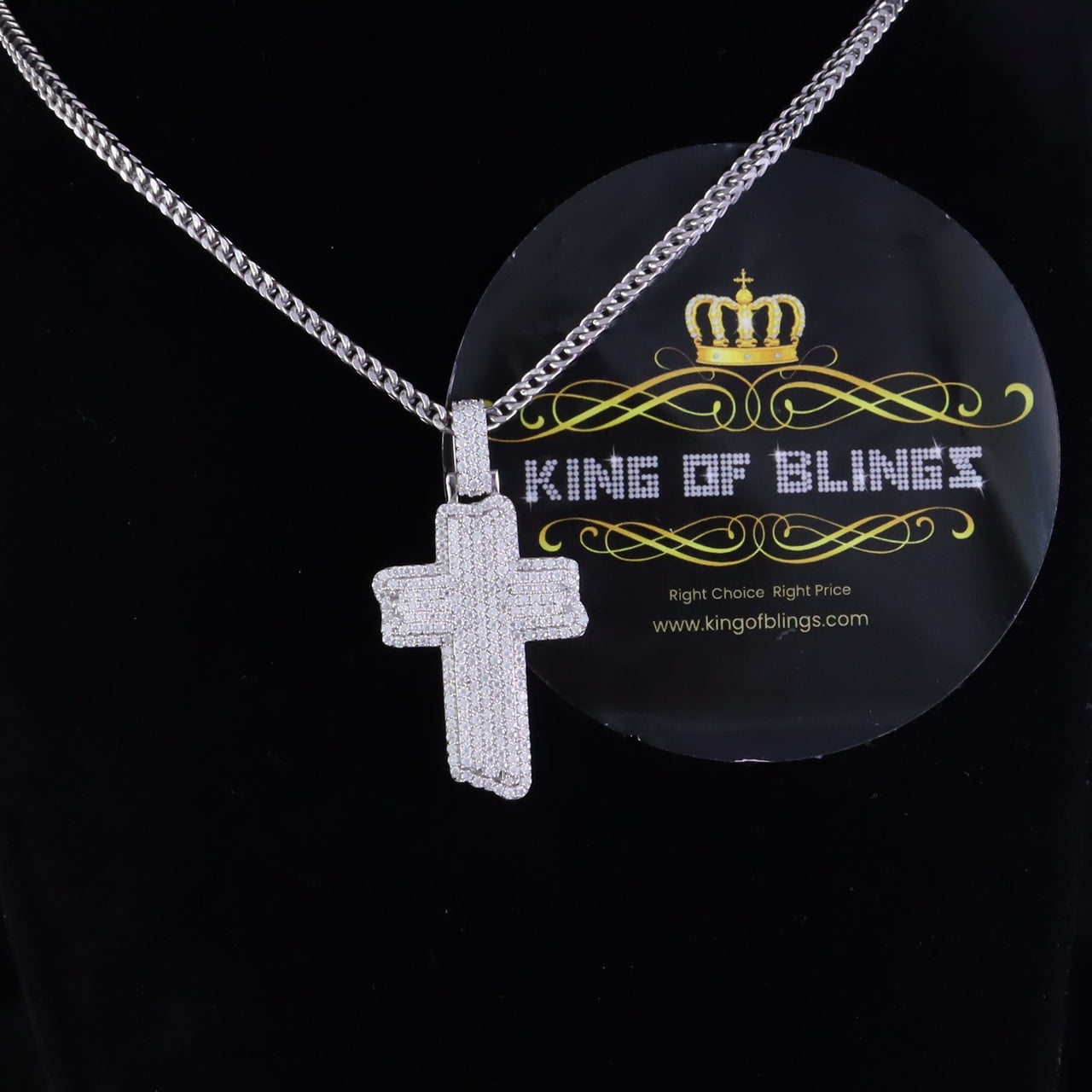 King Of Bling's 3.0ct VVS D Moissanite White Sterling Silver Charm Cross Pendant Men's & Women's KING OF BLINGS