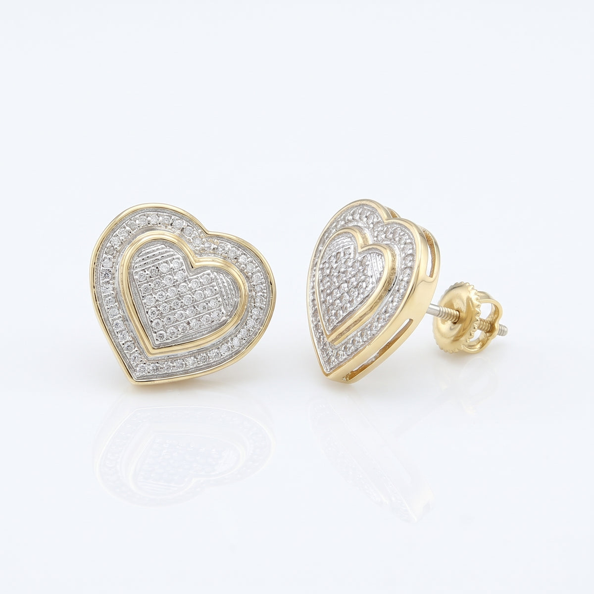 King Of Bling's Aretes Para Hombre Heart 925 Yellow Silver 0.33ct Diamond Women's Style Earrings KING OF BLINGS