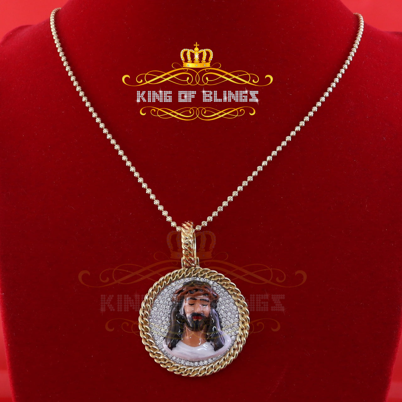 King Of Bling's Jesus 925 Silver 2.00ct W/Crushed Moissanite "1.50" Yellow Jesus Charm Pendant KING OF BLINGS