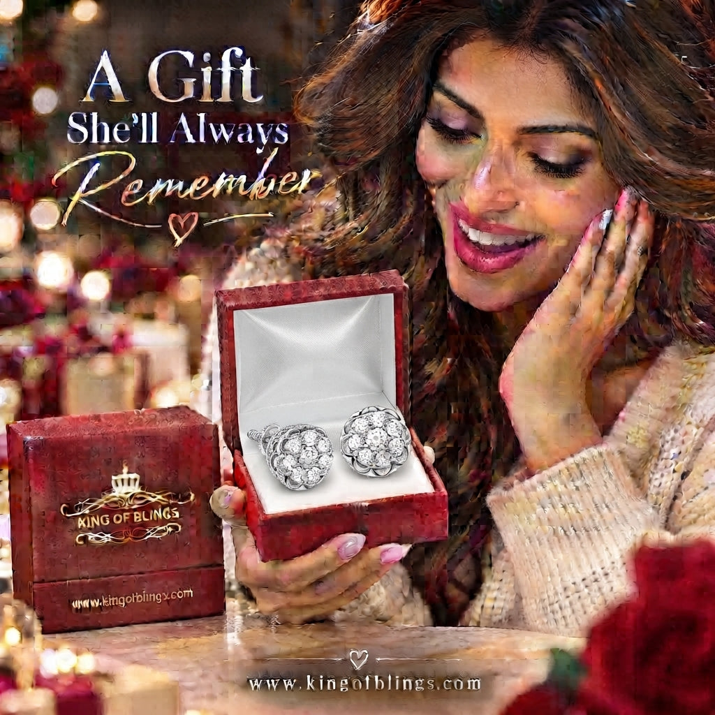 King of Bling's 1.14ct Cubic Zirconia 925 White Silver Women's & Men's Hip Hop Flower Earrings KING OF BLINGS