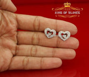 King of Blings- 1.26ct Cubic Zirconia 925 White Sterling Silver Women's Hip Hop Heart Earrings KING OF BLINGS
