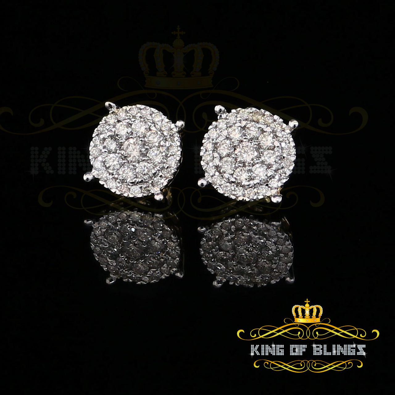 King Of Bling's 10K Real Yellow Gold with 1.20CT Real Diamond Men's/Women's Stud Round Earrings