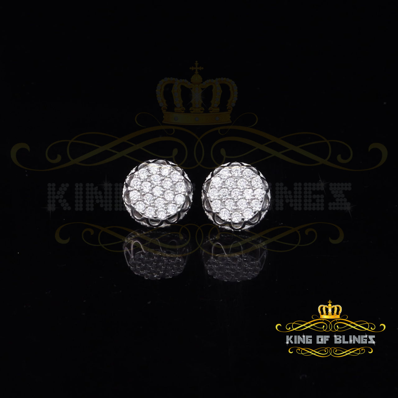 King of Bling's 925 White Sterling Silver 2.28ct Cubic Zirconia Women's Hip Hop Flower Earrings