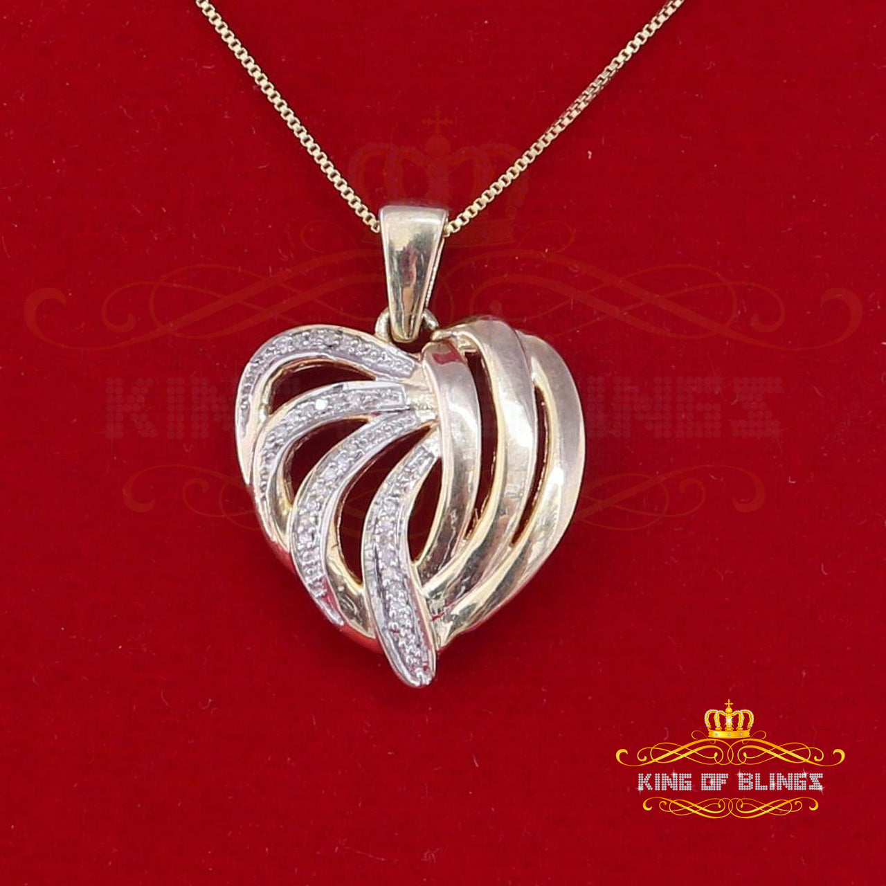 King Of Bling's Real 0.12ct Diamond 925 Sterling Silver HEART Charm Necklace Yellow Pendant KING OF BLINGS