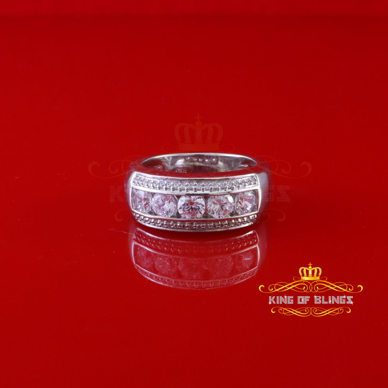 King Of Bling's4.00ct Cubic Zirconia White Silver Round Men's Ring Size 10