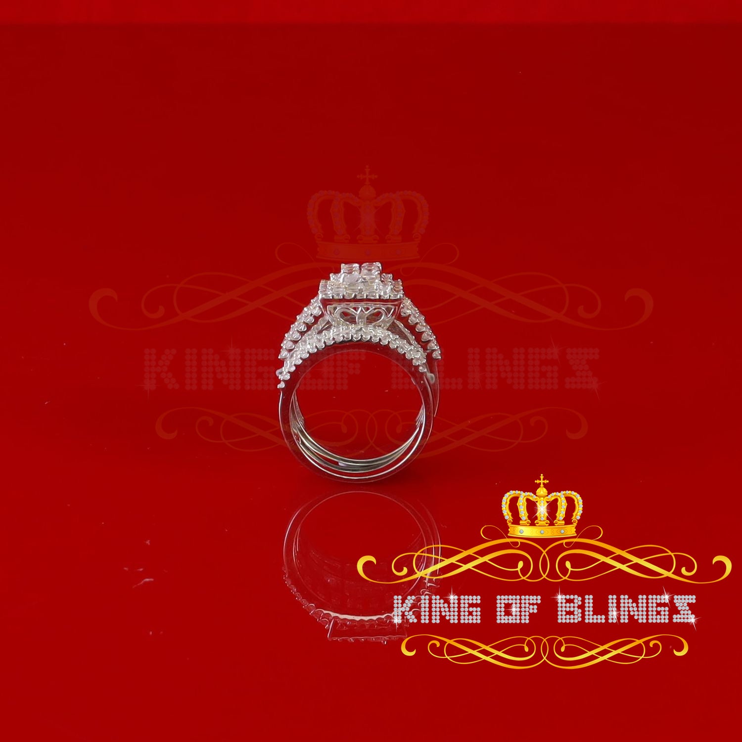 King Of Bling'sSterling White Silver Square 5.00ct Cubic Zirconia Bridal Womens Ring Size 8 KING OF BLINGS