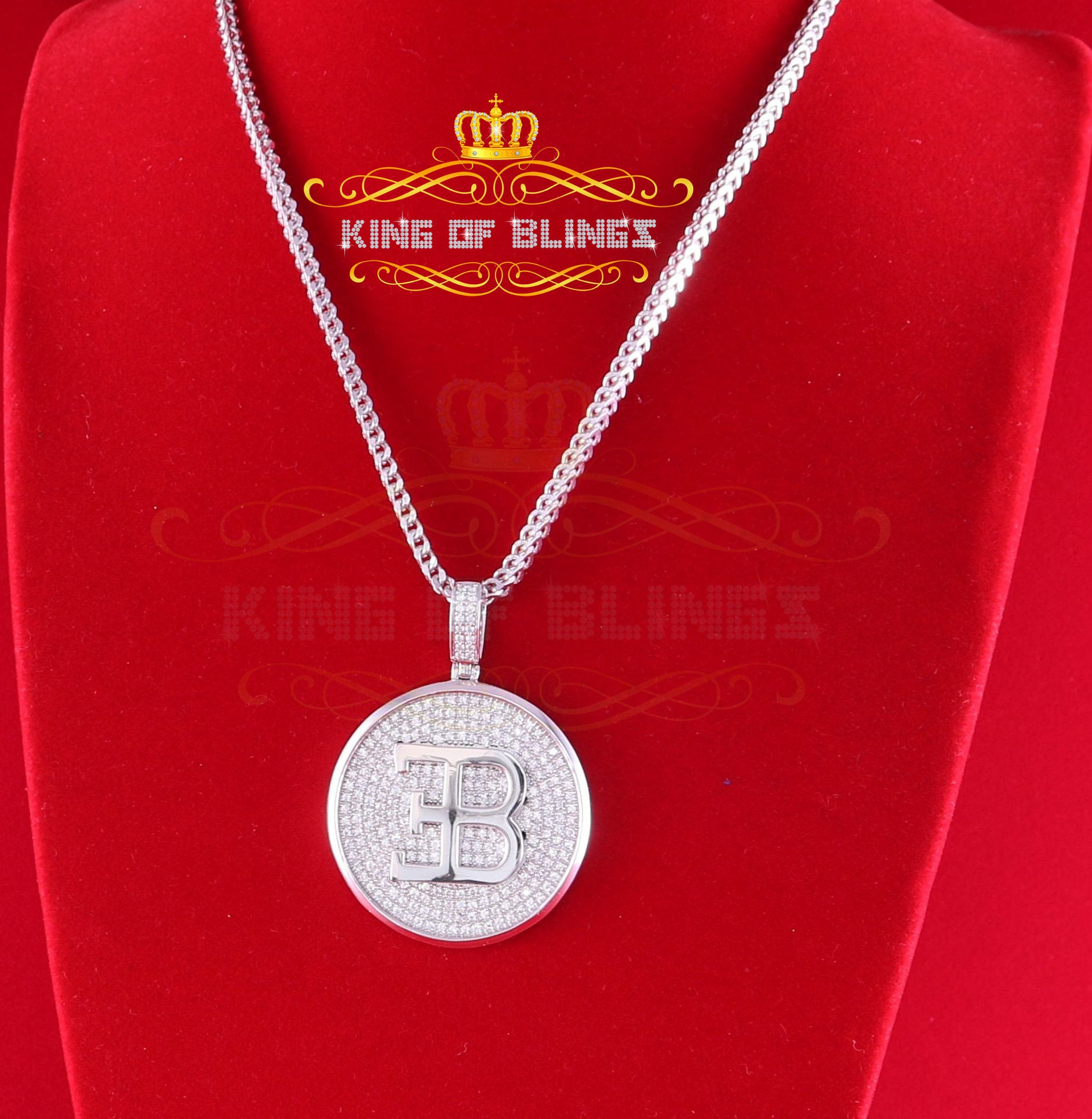 King Of Bling's White Sterling Silver Numeric BE Letter Pendant with 3.04ct Cubic Zirconia Stone KING OF BLINGS