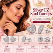 King of Bling's 925 Sterling White Silver 0.84ct Cubic Zirconia Women's & Men's Heart Earrings KING OF BLINGS