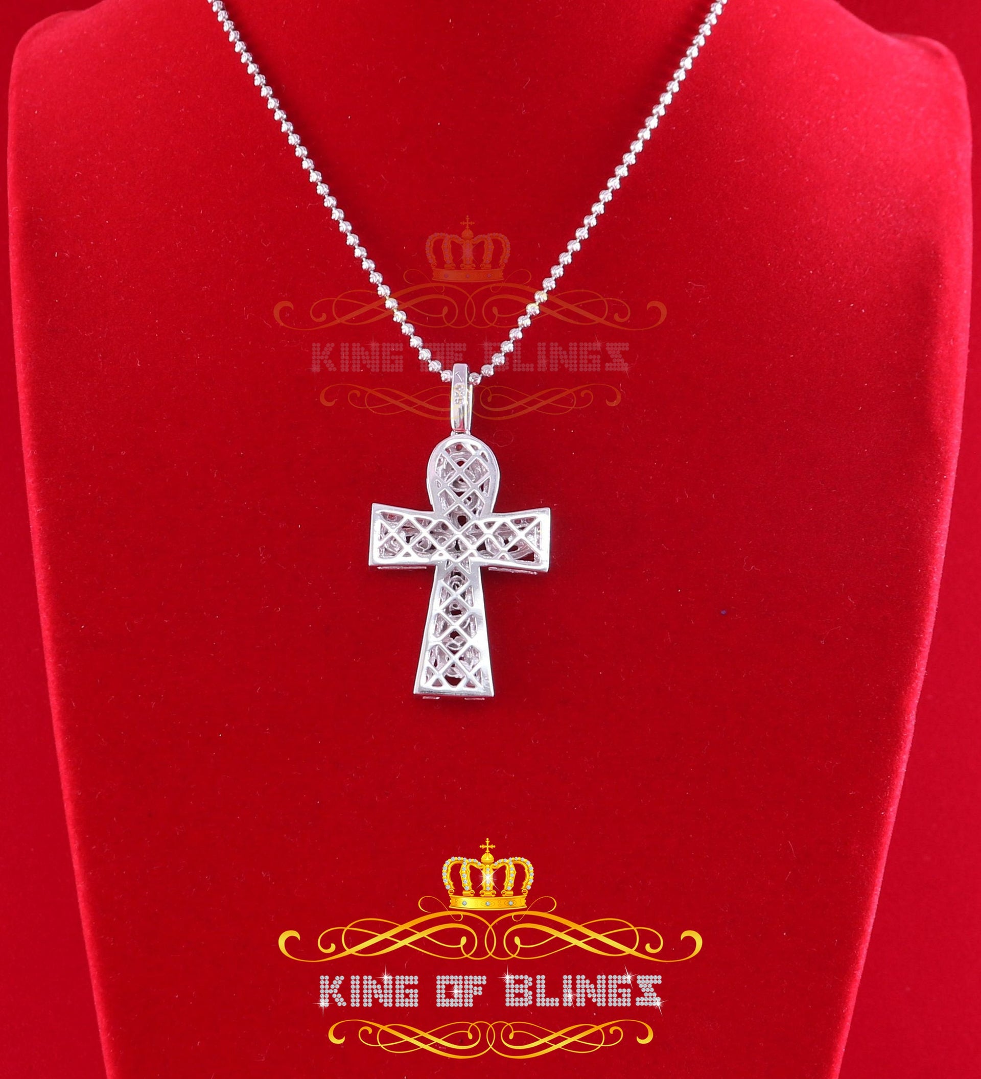 Beautiful 925 sterling White Silver Cross Pendant with 4.32ct Cubic Zirconia KING OF BLINGS