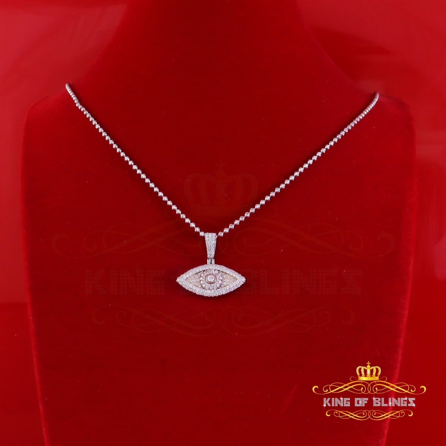 King Of Bling's White Sterling Silver 2.0ct VVS D Moissanite Charm Evil Pendant Men's & Women's KING OF BLINGS