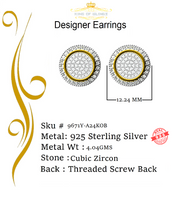 King of Bling's Aretes Para Hombre 925 Yellow Silver 1.07ct Cubic Zirconia Round Men's Earring KING OF BLINGS