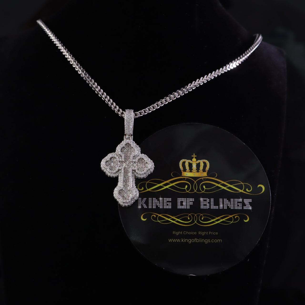 King Of Bling's New Buttony Cross 925 Silver White 4.50ct VVS D Moissanite Pendant Men's/Womens KING OF BLINGS