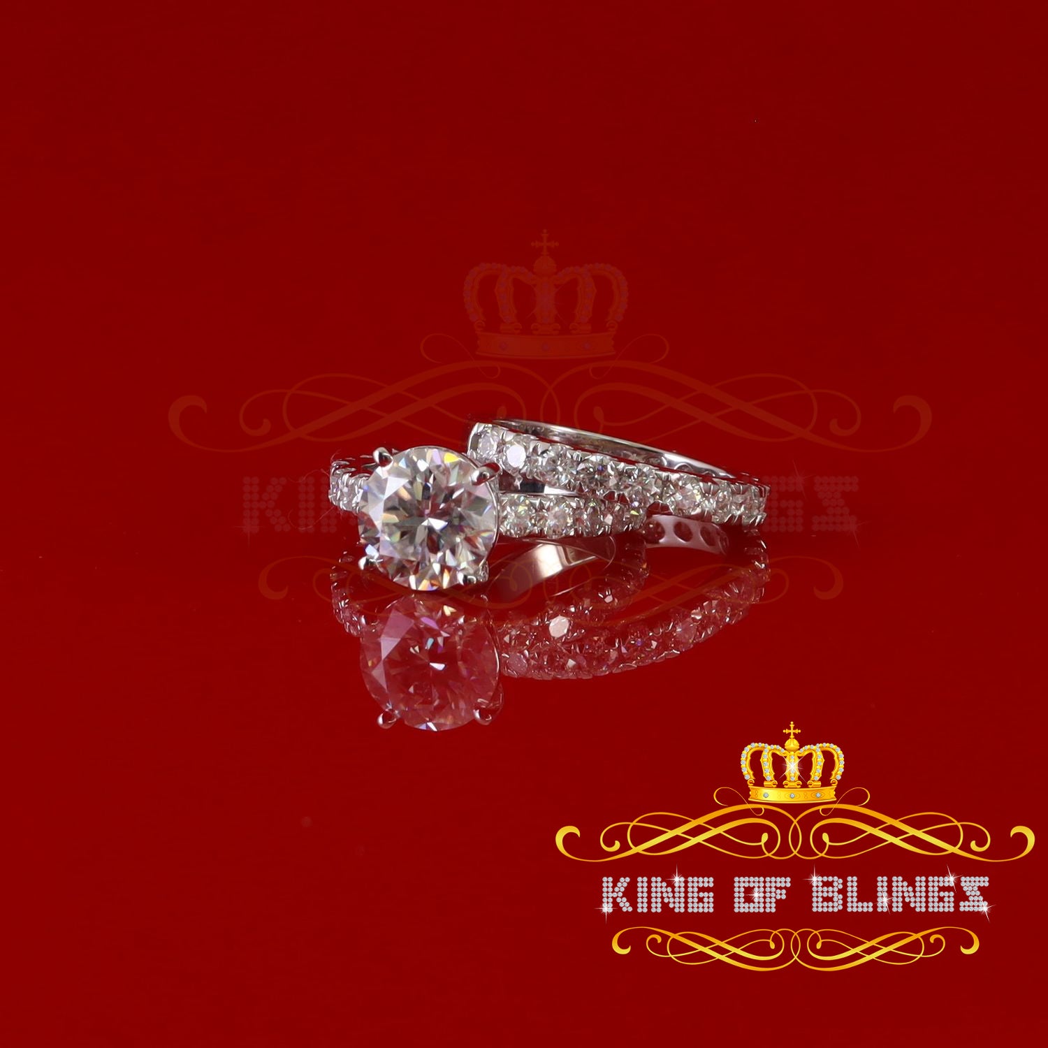 King of Bling's 7.00ct Moissanite White Sterling Silver Men's/ Women Bridal Round Rings Size 8 KING OF BLINGS
