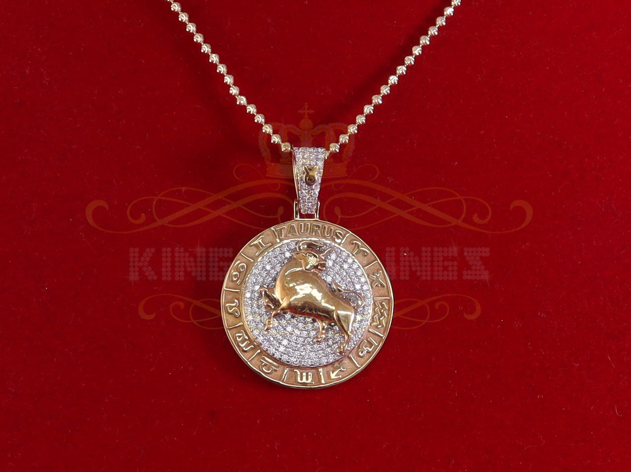 King Of Bling's 2.23ct Cubic Zirconia Sterling Yellow Silver TAURUS Pendant For Men's & Women's